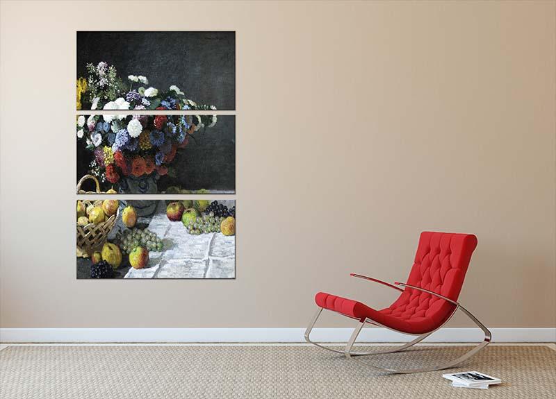Still Life with Flowers and Fruits by Monet 3 Split Panel Canvas Print - Canvas Art Rocks - 2
