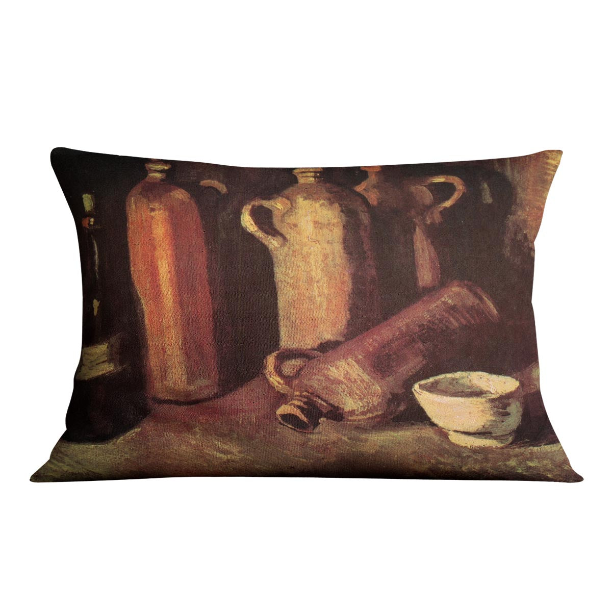 Still Life with Four Stone Bottles Flask and White Cup by Van Gogh Cushion