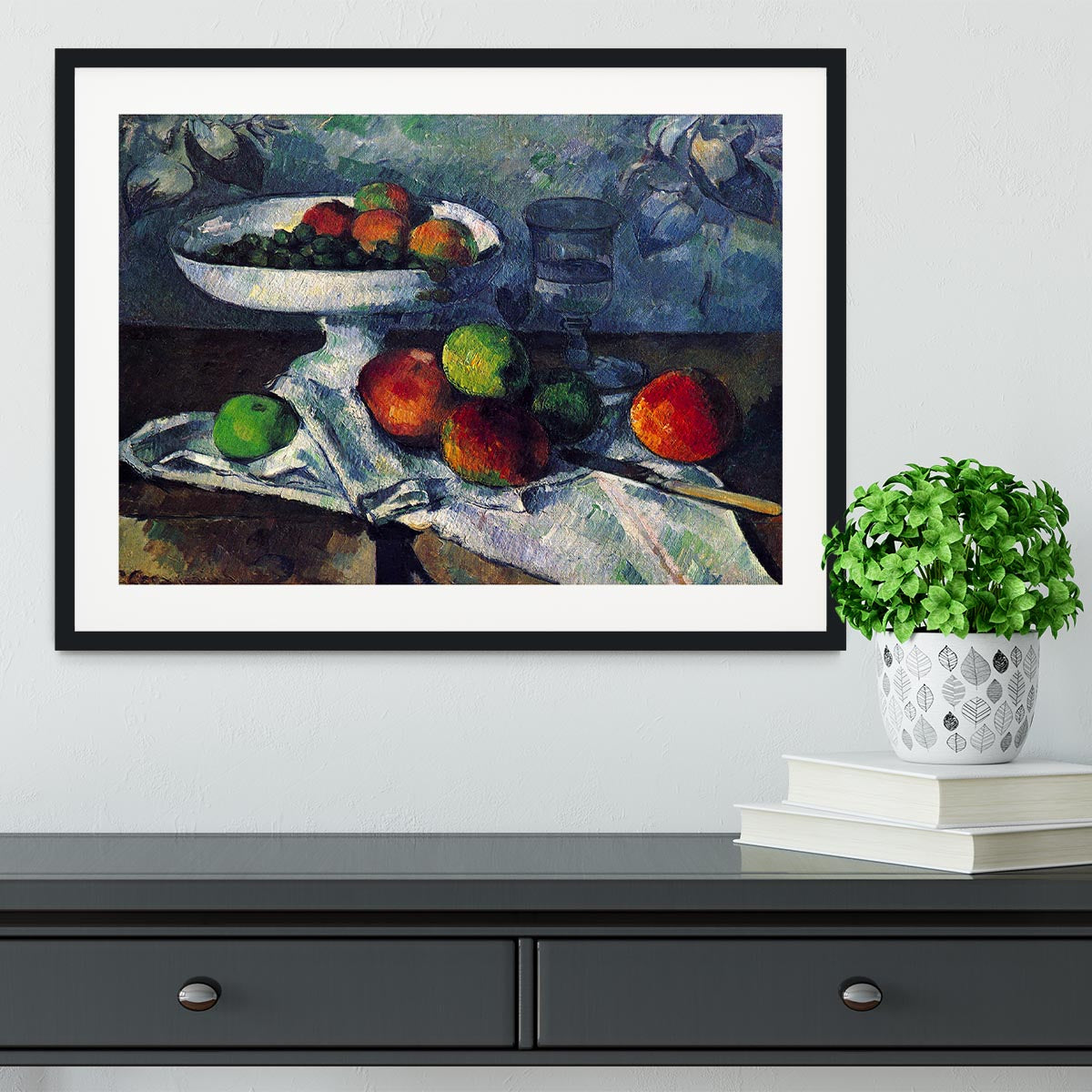Still Life with Fruit Bowl by Cezanne Framed Print - Canvas Art Rocks - 1