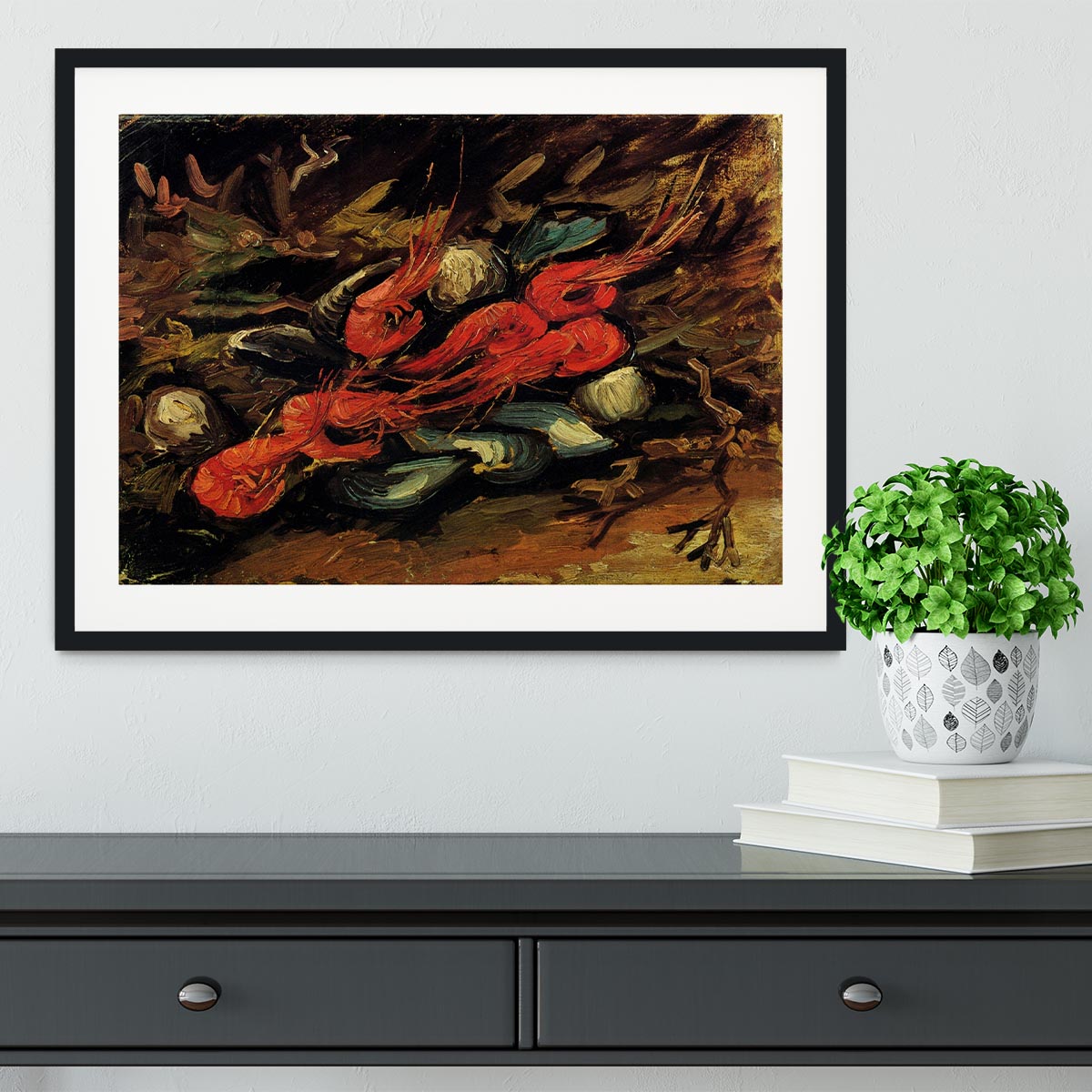 Still Life with Mussels and Shrimps by Van Gogh Framed Print - Canvas Art Rocks - 1