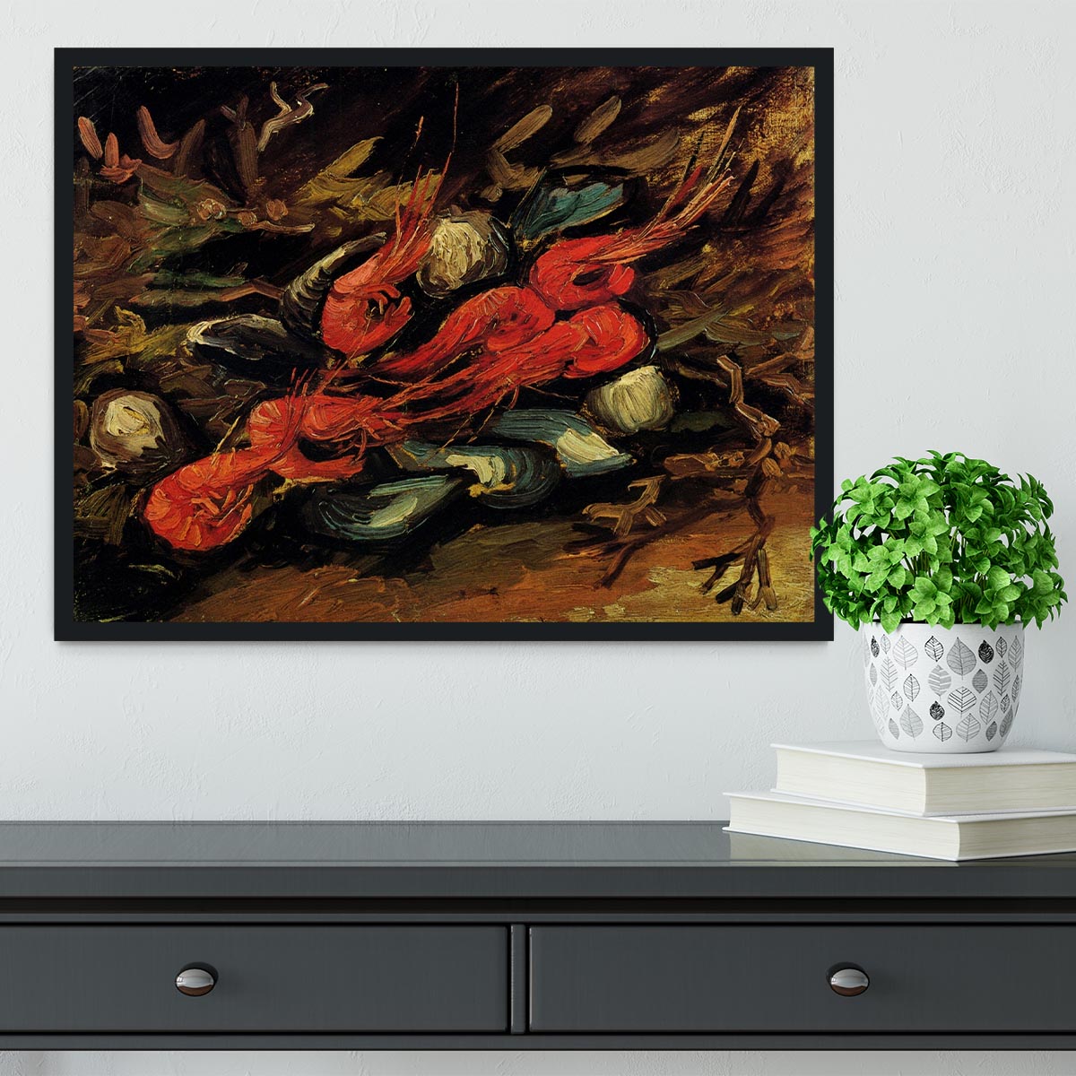 Still Life with Mussels and Shrimps by Van Gogh Framed Print - Canvas Art Rocks - 2