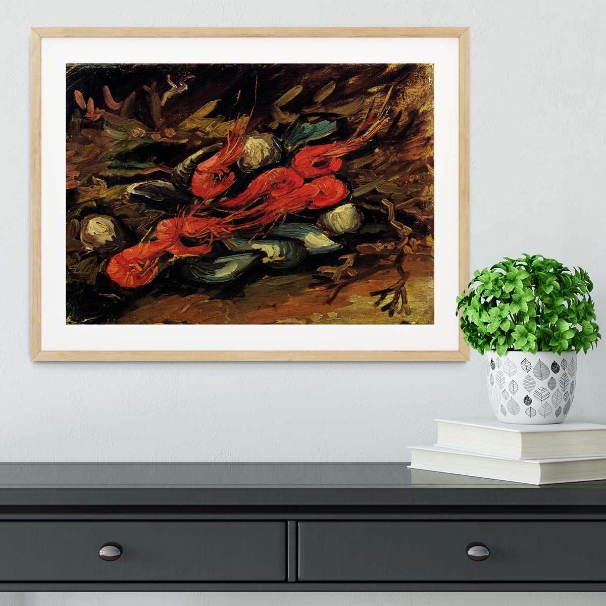 Still Life with Mussels and Shrimps by Van Gogh Framed Print - Canvas Art Rocks - 3