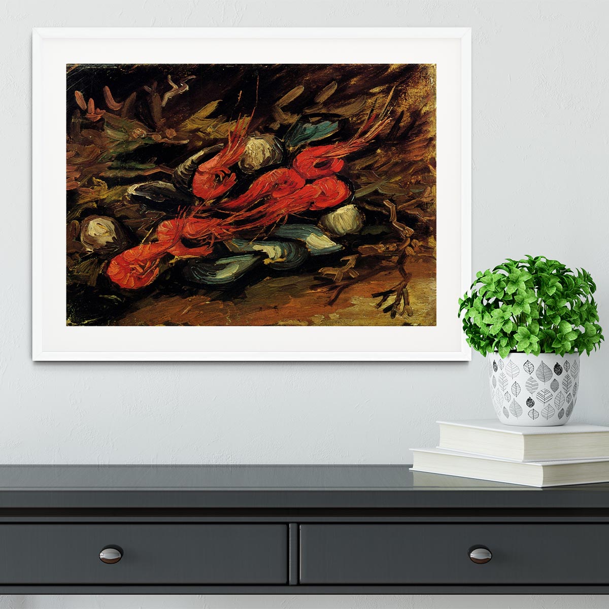 Still Life with Mussels and Shrimps by Van Gogh Framed Print - Canvas Art Rocks - 5