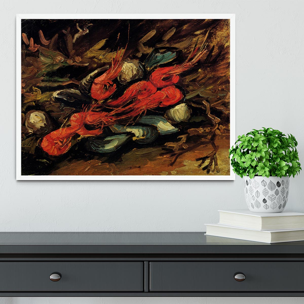 Still Life with Mussels and Shrimps by Van Gogh Framed Print - Canvas Art Rocks -6