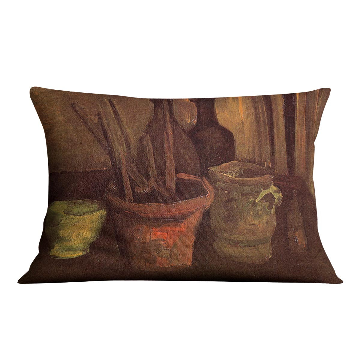 Still Life with Paintbrushes in a Pot by Van Gogh Cushion