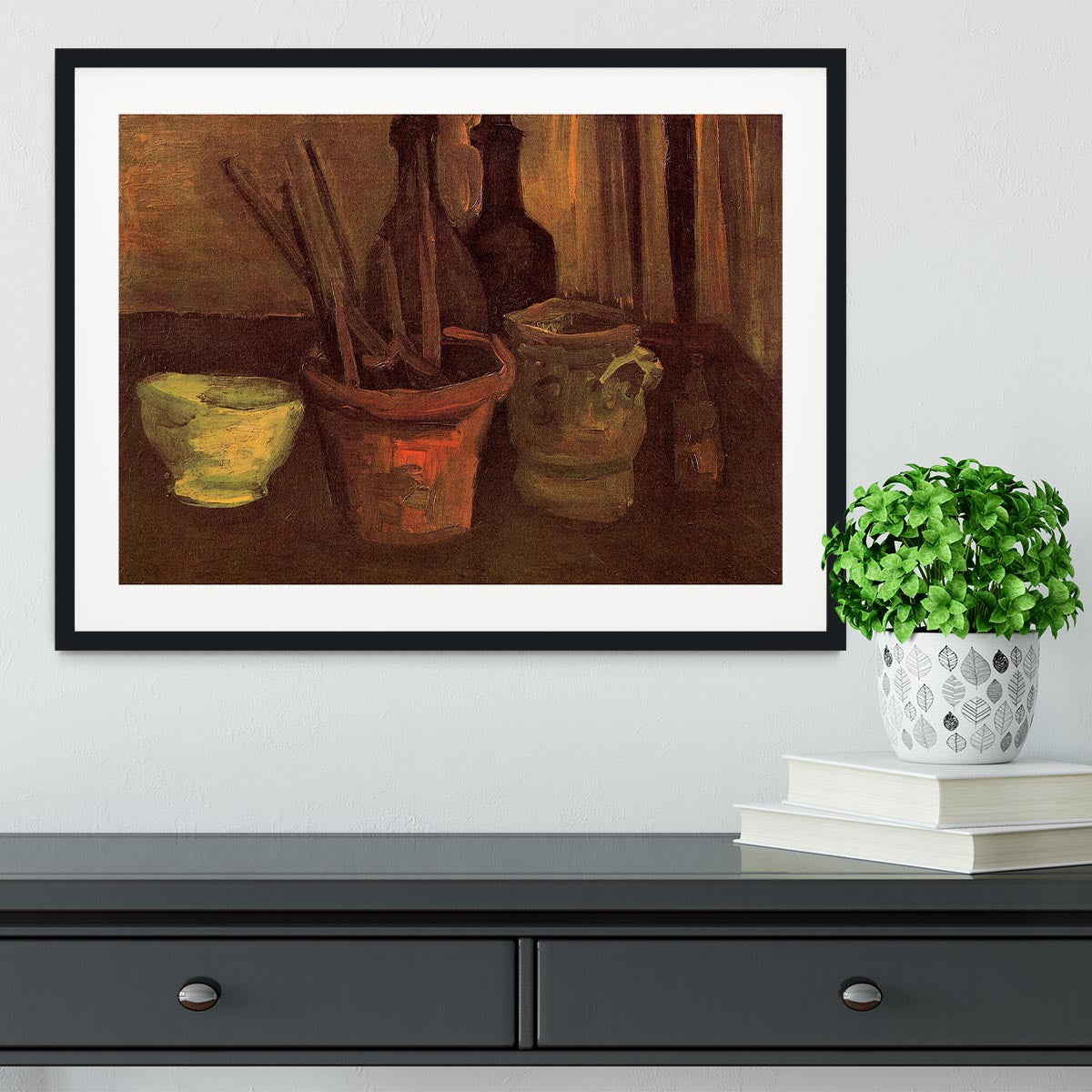 Still Life with Paintbrushes in a Pot by Van Gogh Framed Print - Canvas Art Rocks - 1