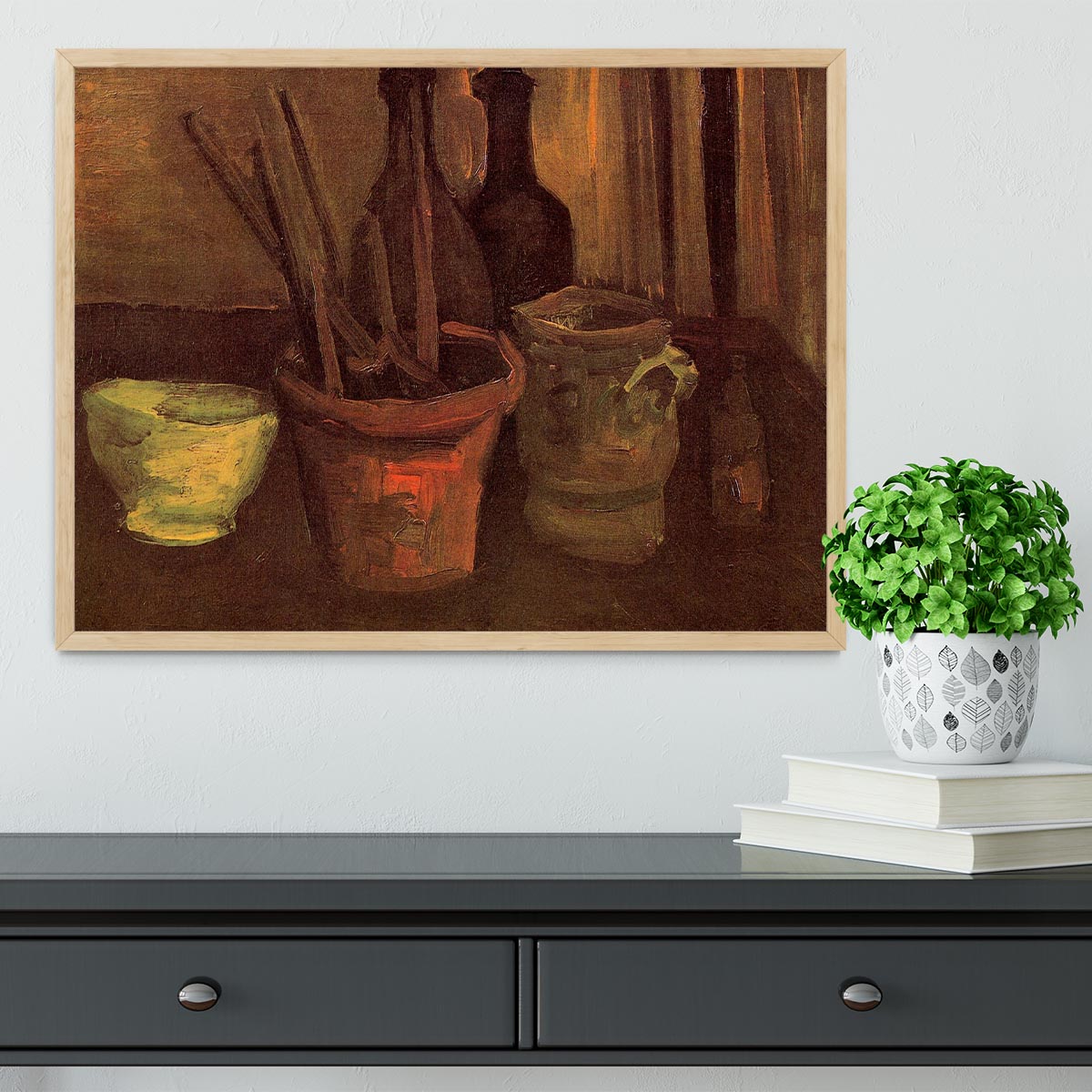 Still Life with Paintbrushes in a Pot by Van Gogh Framed Print - Canvas Art Rocks - 4