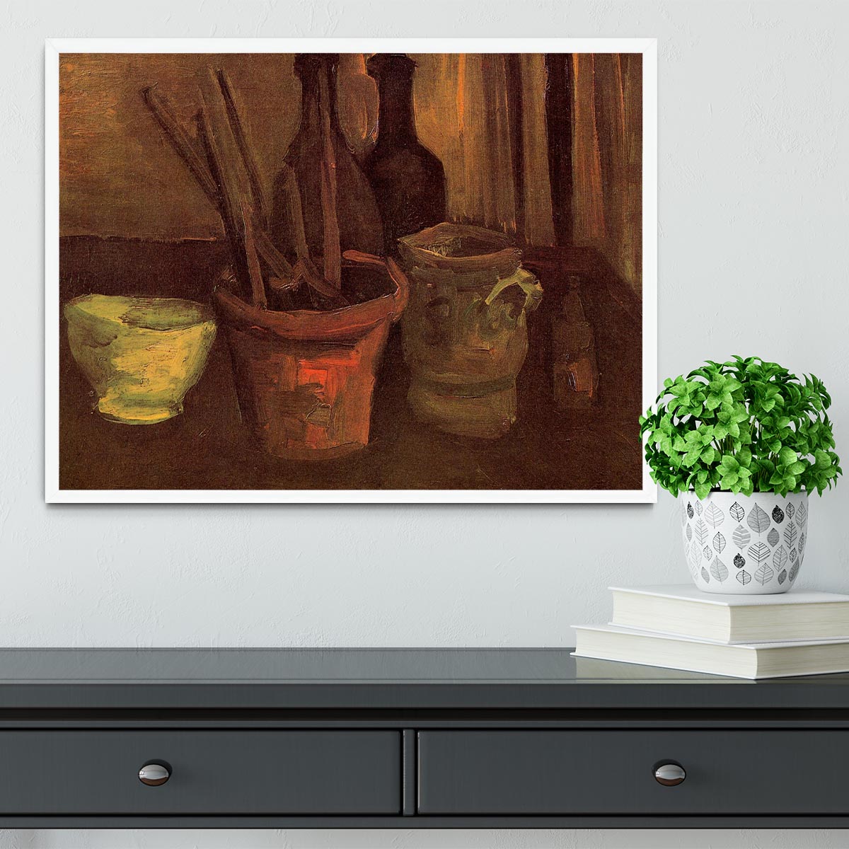 Still Life with Paintbrushes in a Pot by Van Gogh Framed Print - Canvas Art Rocks -6