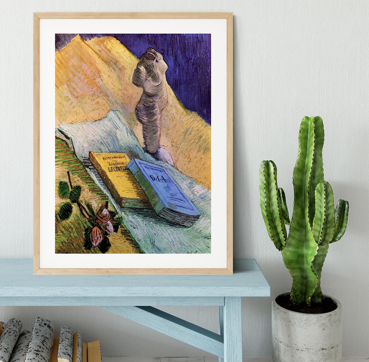 Still Life with Plaster Statuette a Rose and Two Novels by Van Gogh Framed Print - Canvas Art Rocks - 3