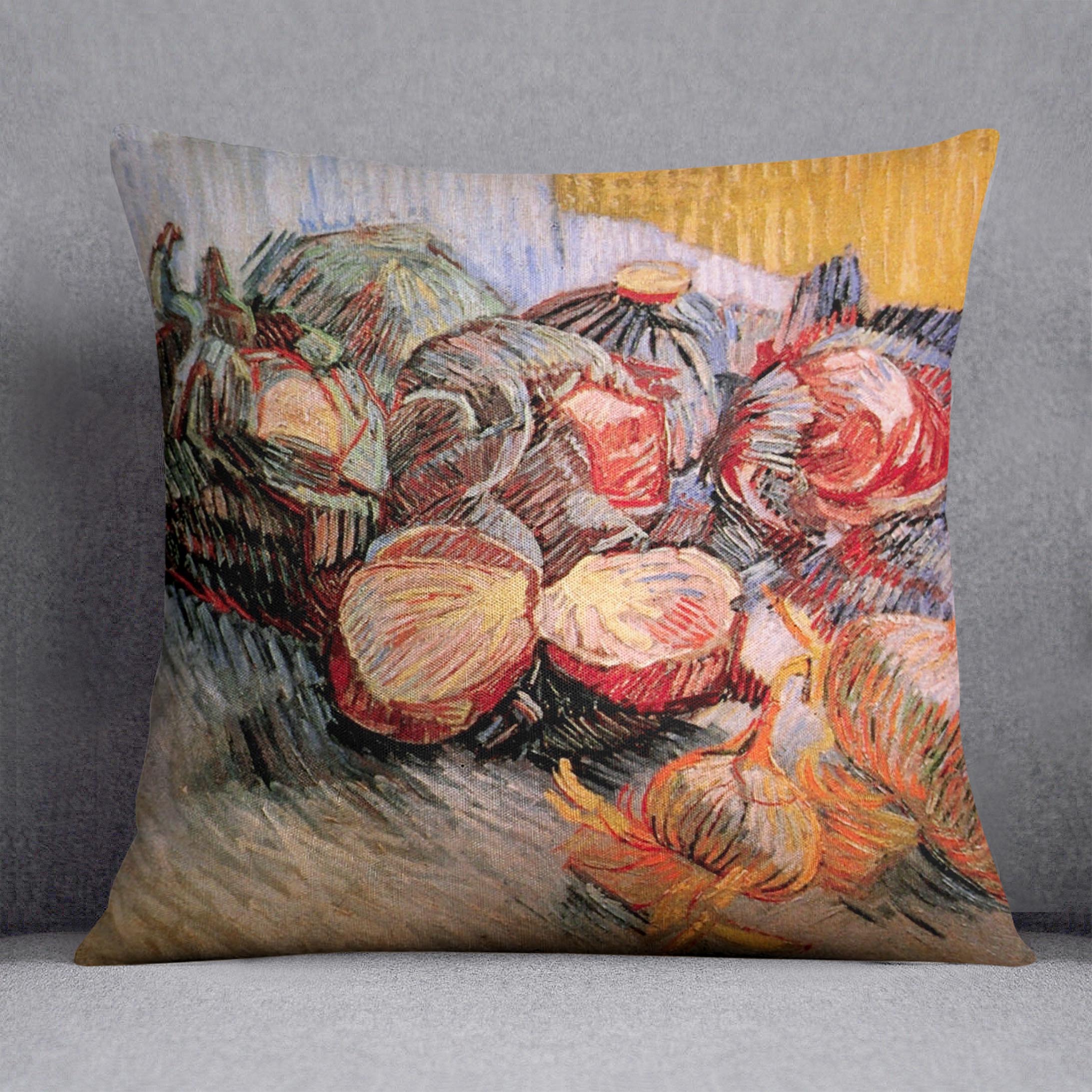 Still Life with Red Cabbages and Onions by Van Gogh Cushion