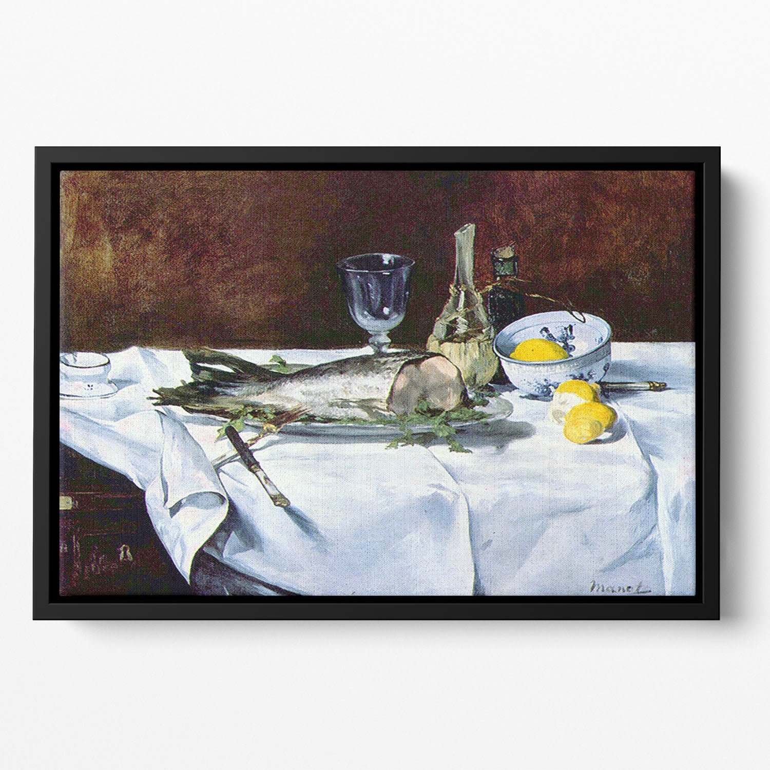 Still Life with Salmon by Manet Floating Framed Canvas
