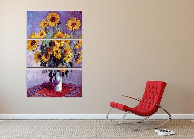 Still Life with Sunflowers by Monet 3 Split Panel Canvas Print - Canvas Art Rocks - 2