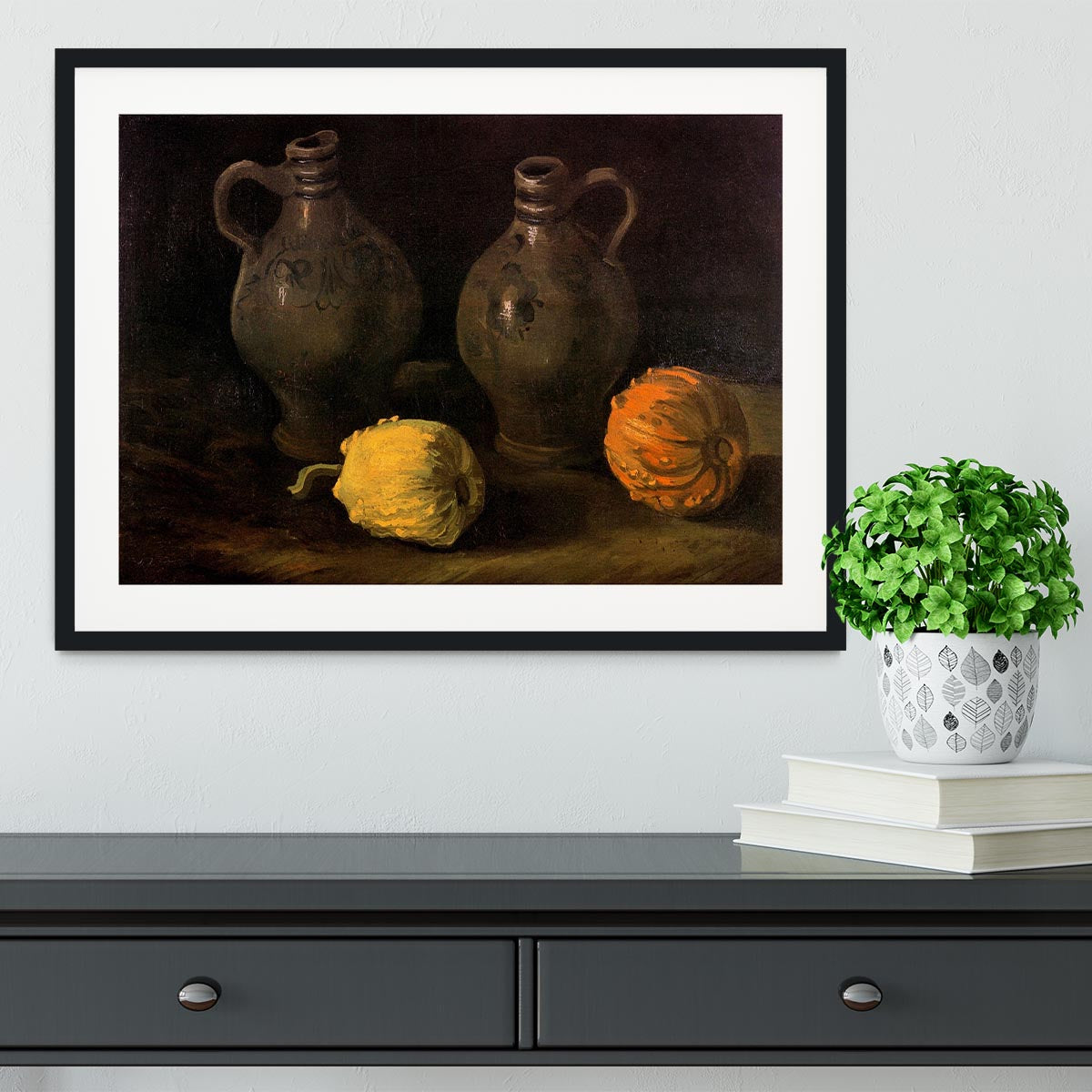 Still Life with Two Jars and Two Pumpkins by Van Gogh Framed Print - Canvas Art Rocks - 1