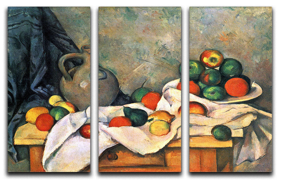 Still life drapery pitcher and fruit bowl by Cezanne 3 Split Panel Canvas Print - Canvas Art Rocks - 1