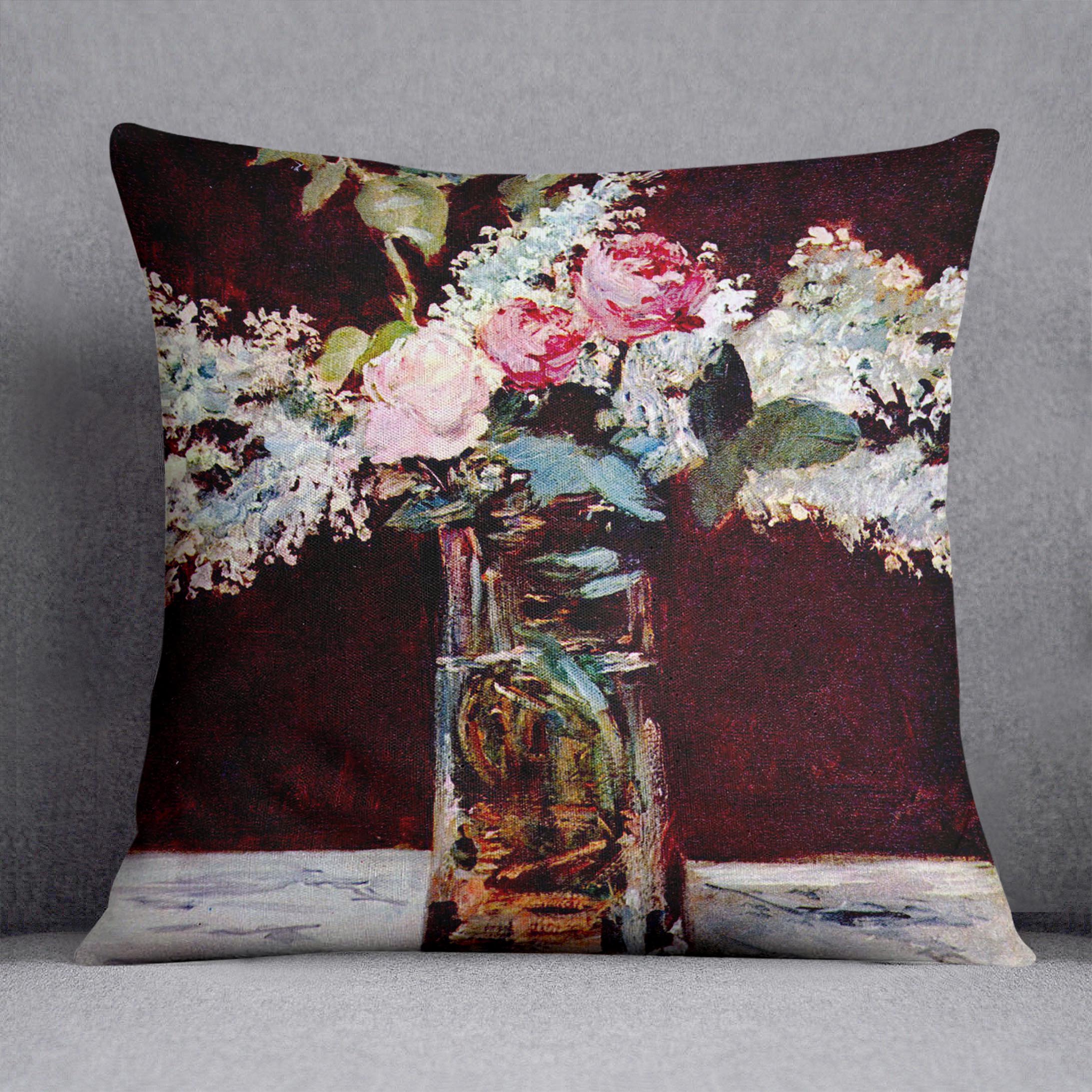 Still life lilac and roses by Manet Cushion