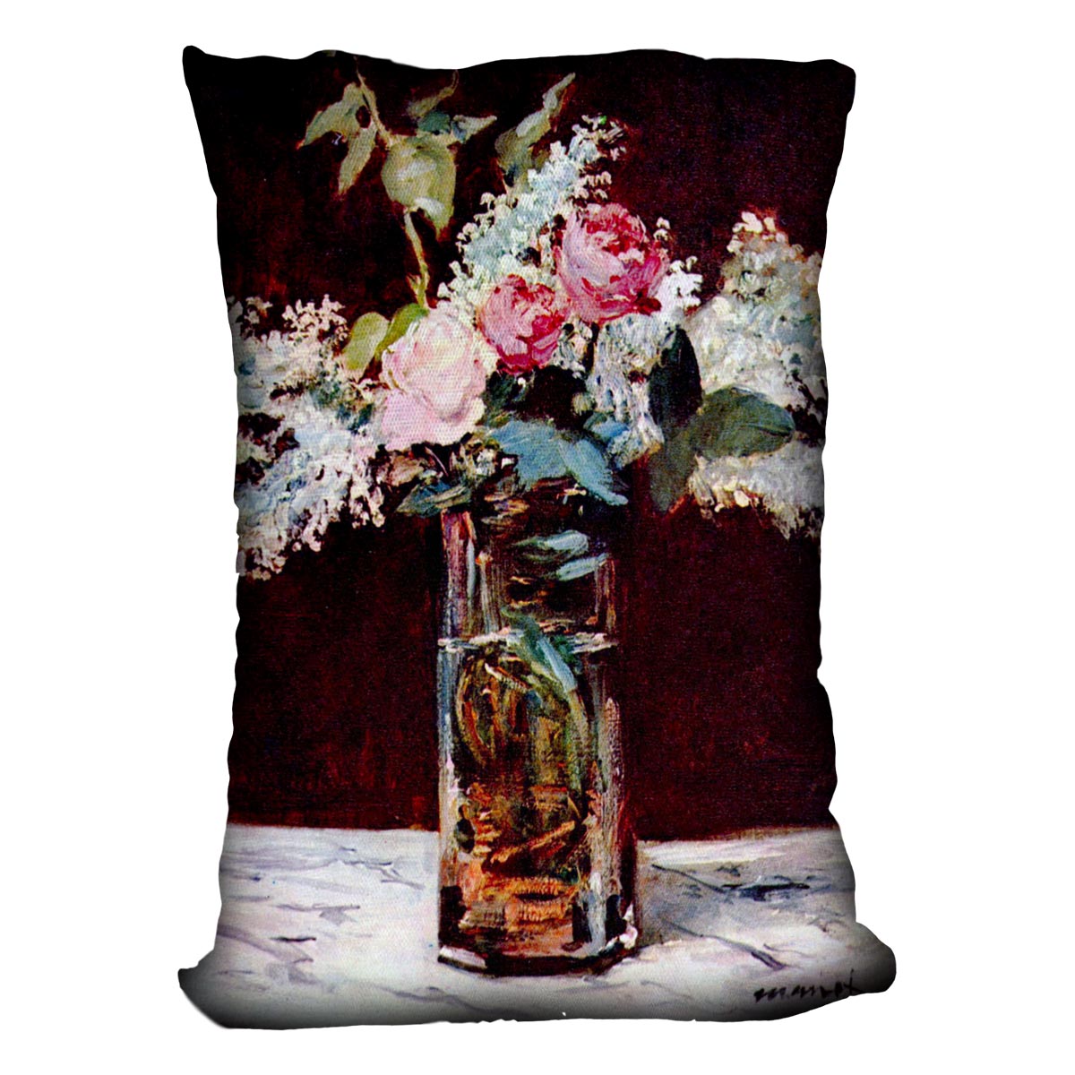 Still life lilac and roses by Manet Cushion