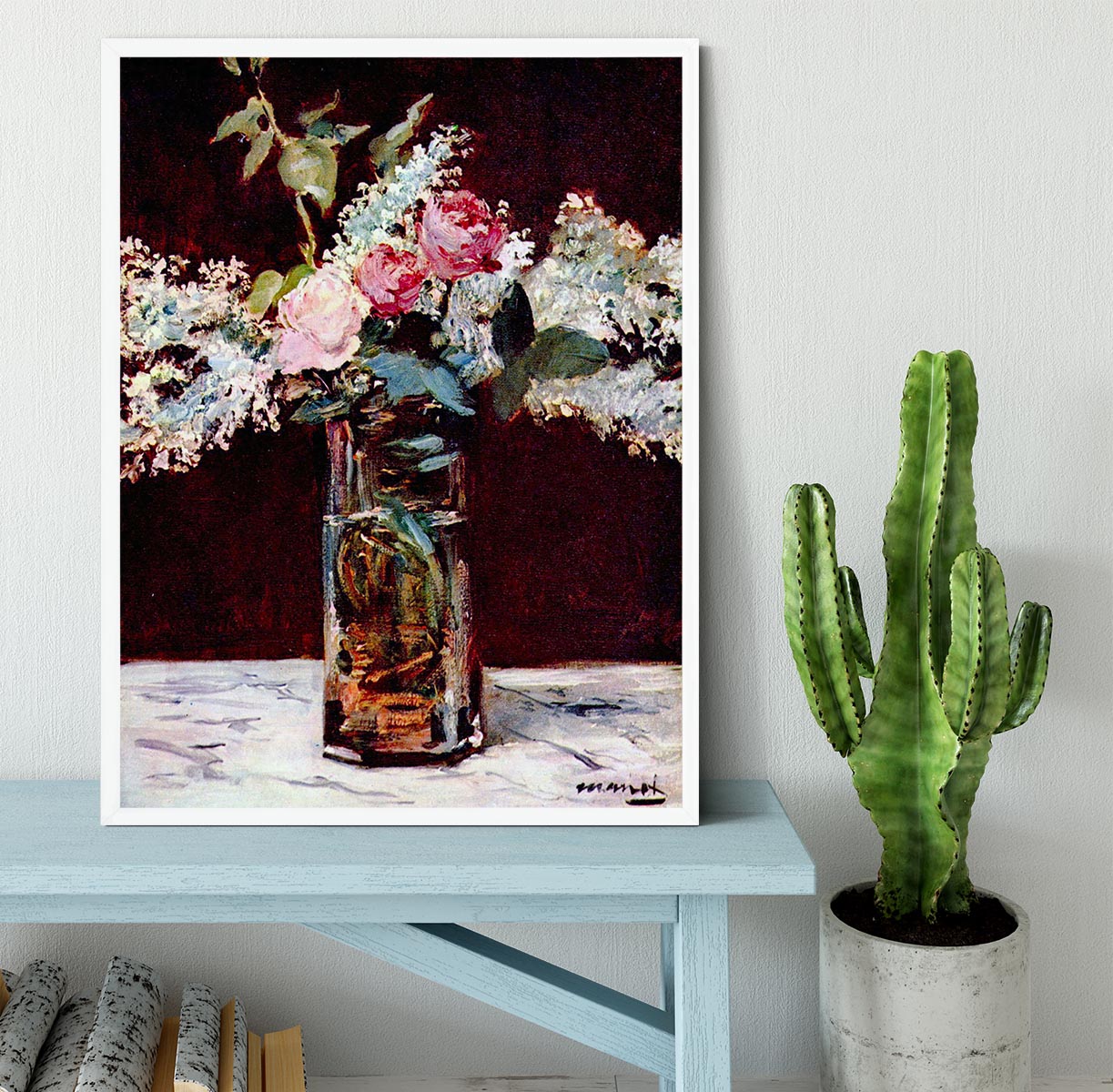 Still life lilac and roses by Manet Framed Print - Canvas Art Rocks -6