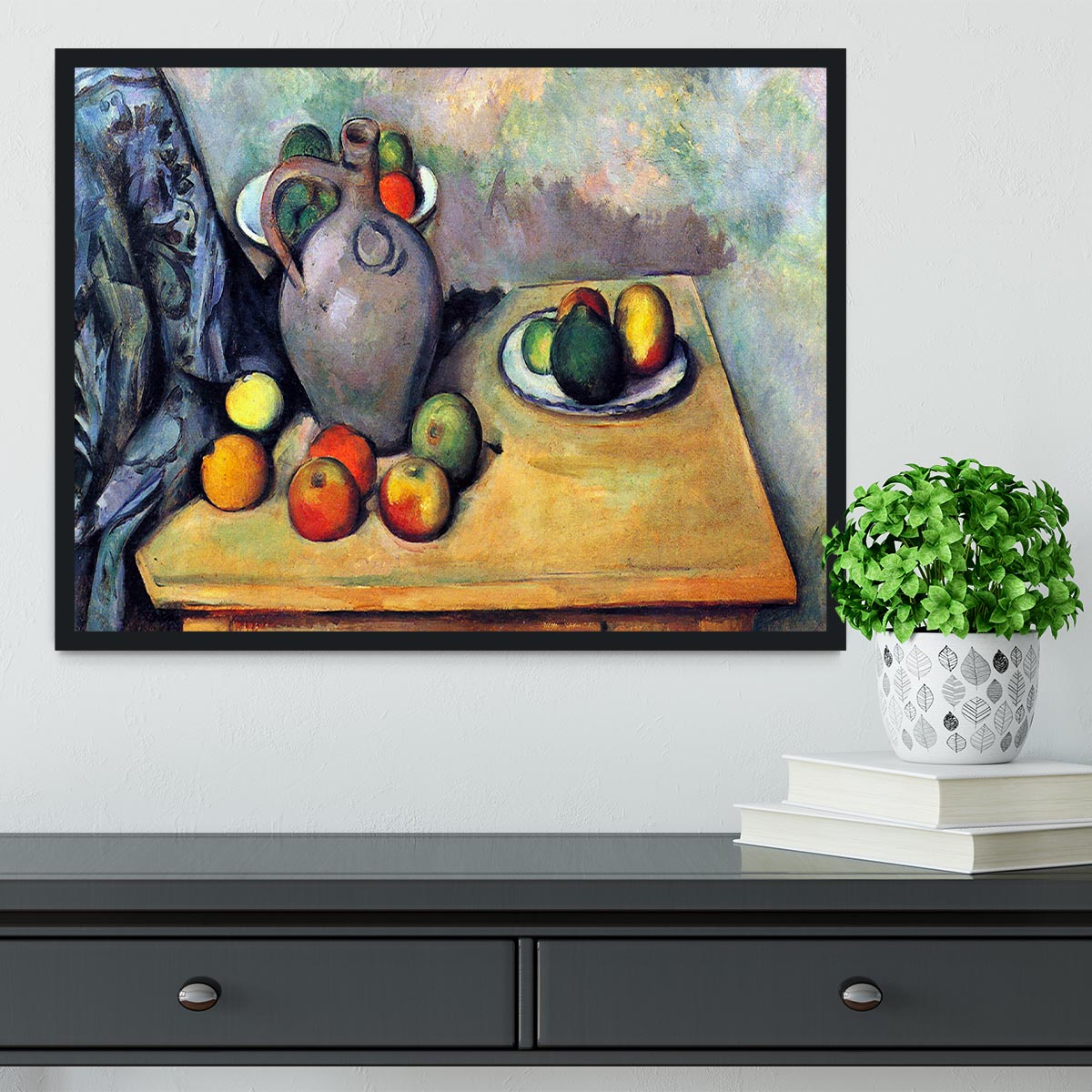 Still life pitcher and fruit on a table by Cezanne Framed Print - Canvas Art Rocks - 2