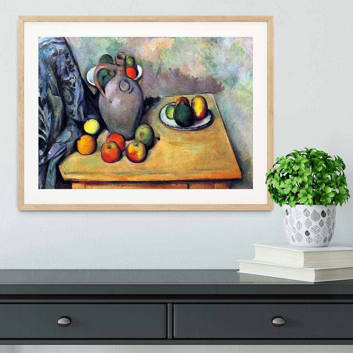 Still life pitcher and fruit on a table by Cezanne Framed Print - Canvas Art Rocks - 3