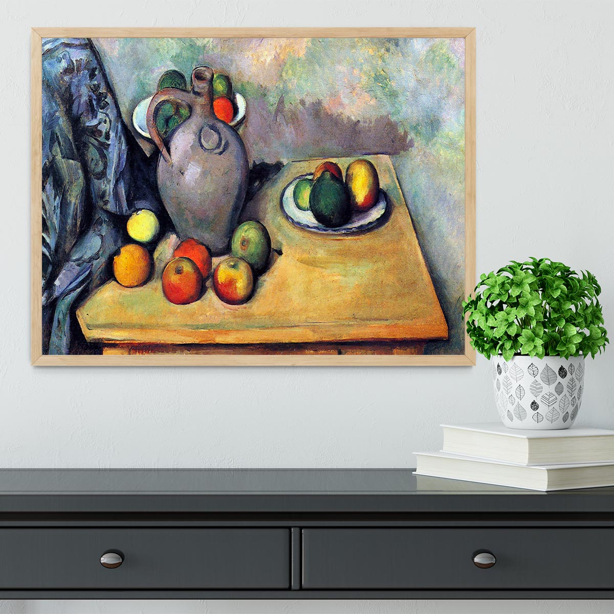 Still life pitcher and fruit on a table by Cezanne Framed Print - Canvas Art Rocks - 4
