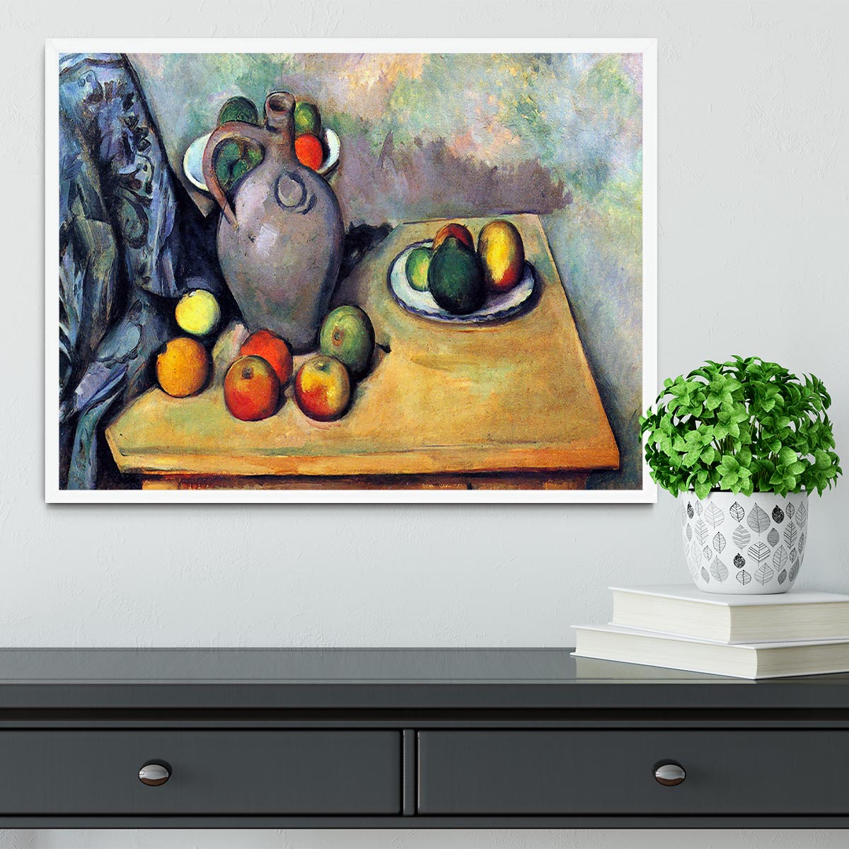 Still life pitcher and fruit on a table by Cezanne Framed Print - Canvas Art Rocks -6