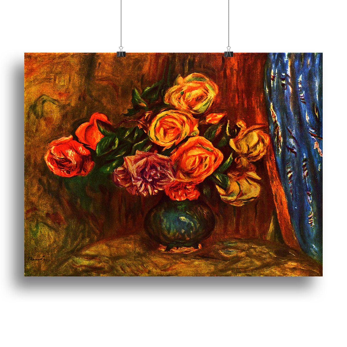 Still life roses before a blue curtain by Renoir Canvas Print or Poster - Canvas Art Rocks - 2
