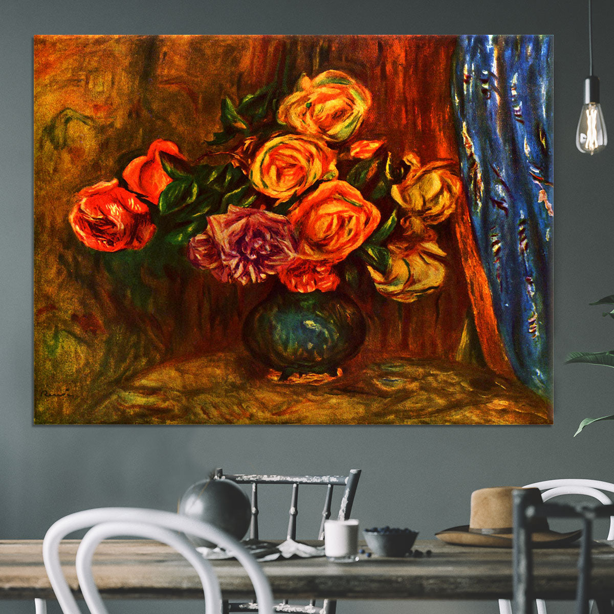 Still life roses before a blue curtain by Renoir Canvas Print or Poster - Canvas Art Rocks - 3
