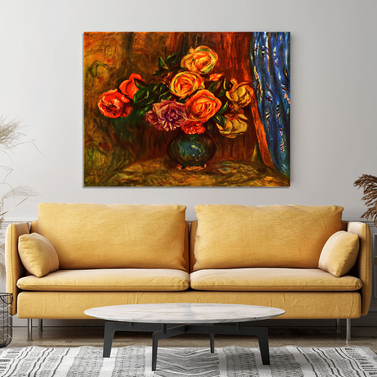 Still life roses before a blue curtain by Renoir Canvas Print or Poster - Canvas Art Rocks - 4