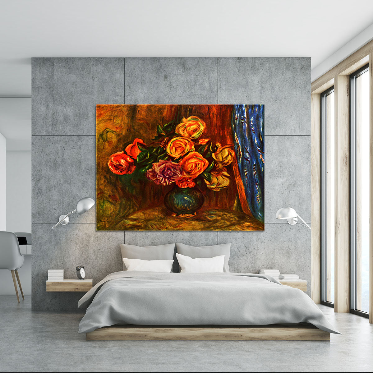 Still life roses before a blue curtain by Renoir Canvas Print or Poster - Canvas Art Rocks - 5