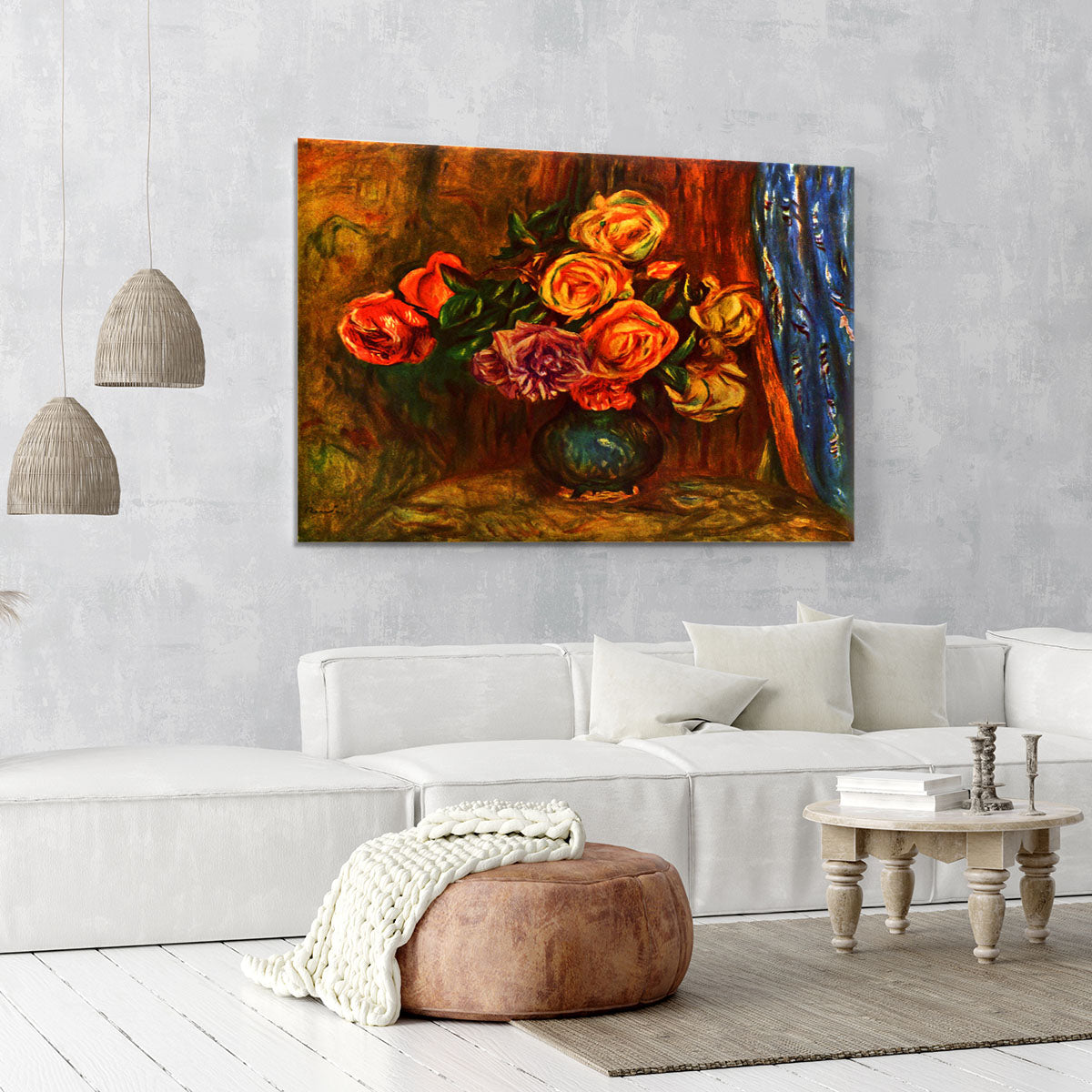 Still life roses before a blue curtain by Renoir Canvas Print or Poster - Canvas Art Rocks - 6
