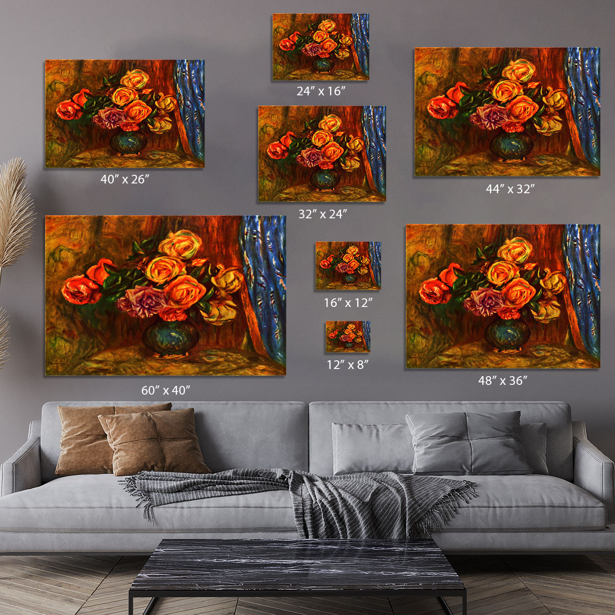 Still life roses before a blue curtain by Renoir Canvas Print or Poster - Canvas Art Rocks - 7