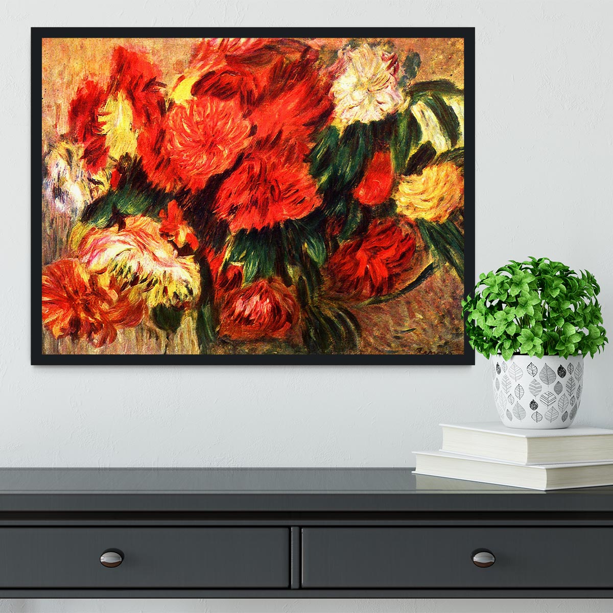 Still life with Chrysanthemums by Renoir Framed Print - Canvas Art Rocks - 2