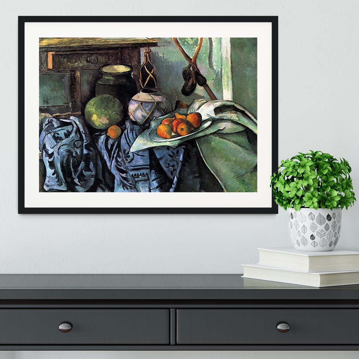 Still life with Eggplant by Cezanne Framed Print - Canvas Art Rocks - 1