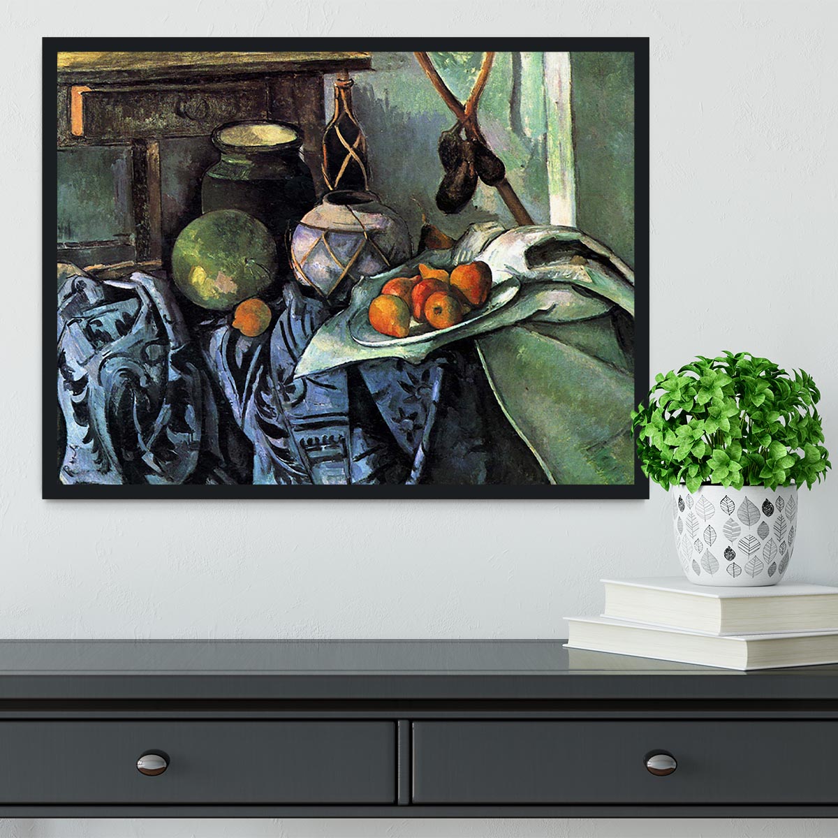 Still life with Eggplant by Cezanne Framed Print - Canvas Art Rocks - 2