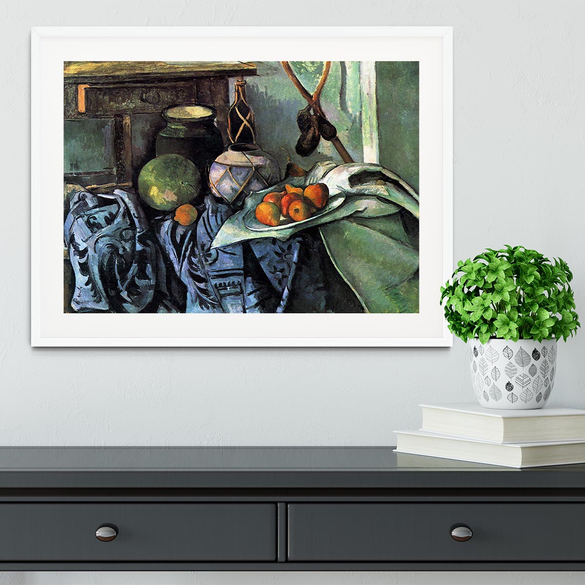 Still life with Eggplant by Cezanne Framed Print - Canvas Art Rocks - 5