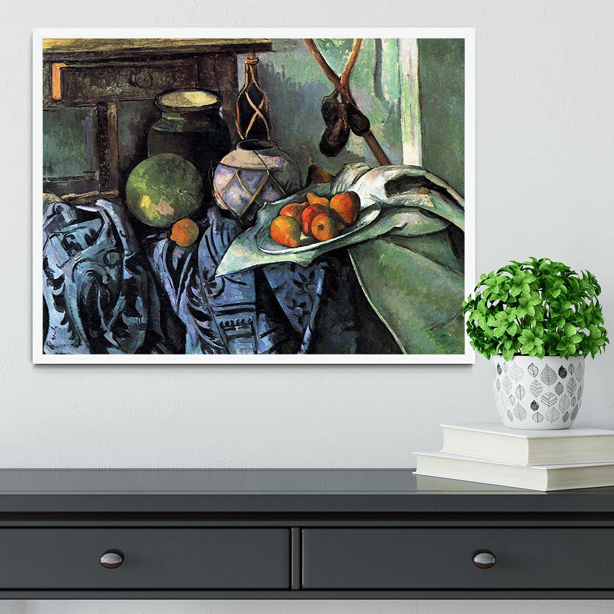 Still life with Eggplant by Cezanne Framed Print - Canvas Art Rocks -6