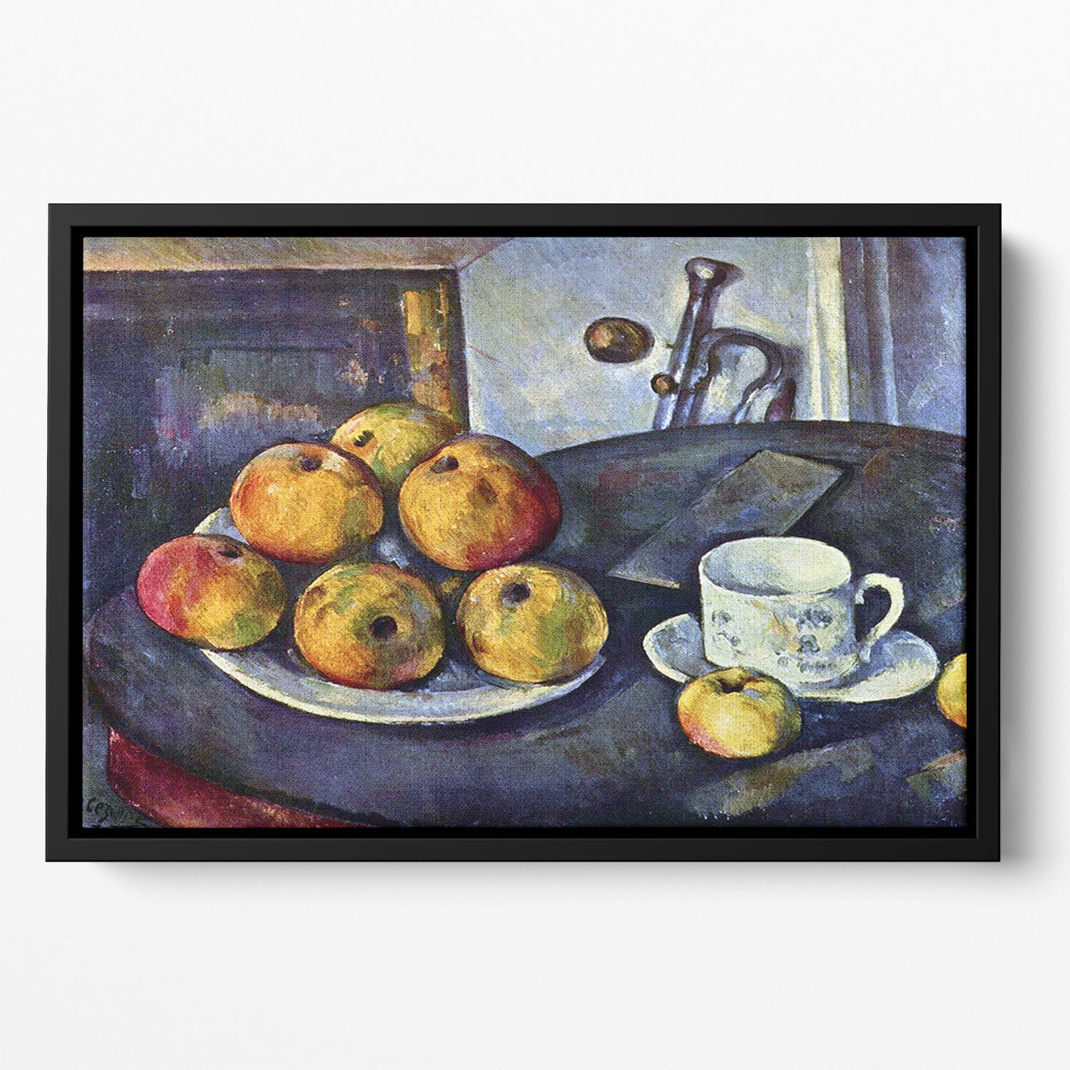 Still life with a bottle and apple cart by Cezanne Floating Framed Canvas - Canvas Art Rocks - 2
