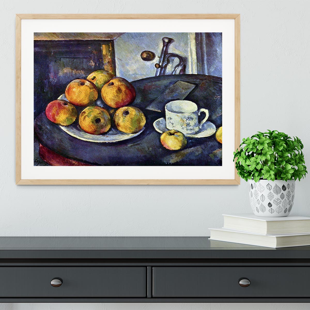 Still life with a bottle and apple cart by Cezanne Framed Print - Canvas Art Rocks - 3