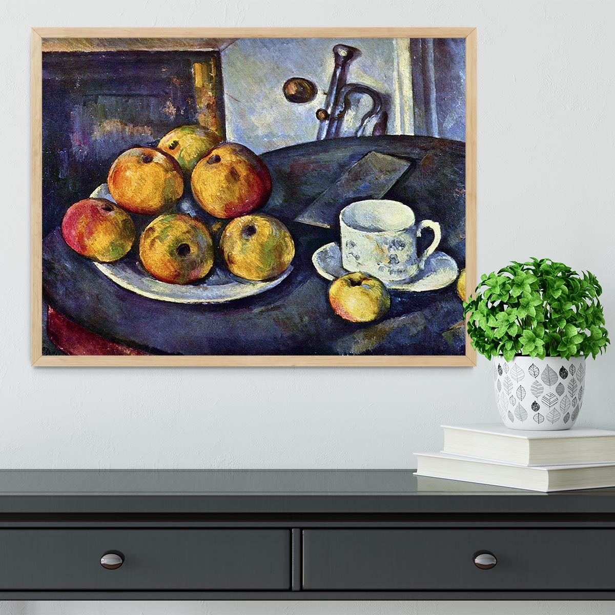 Still life with a bottle and apple cart by Cezanne Framed Print - Canvas Art Rocks - 4