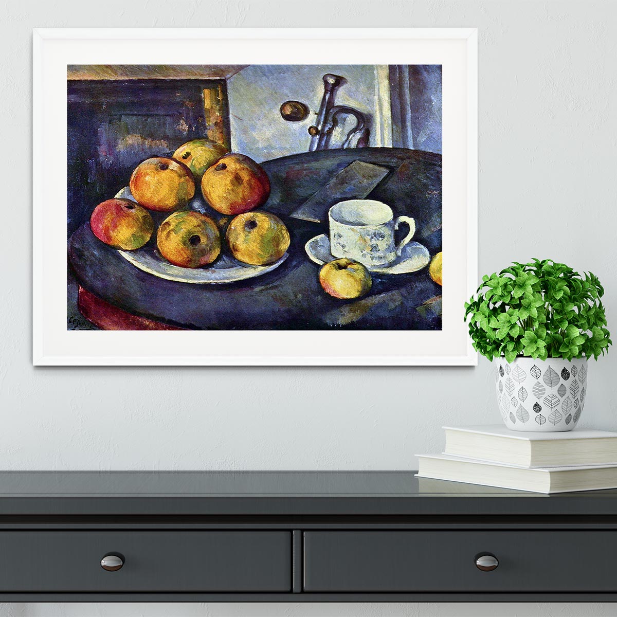 Still life with a bottle and apple cart by Cezanne Framed Print - Canvas Art Rocks - 5