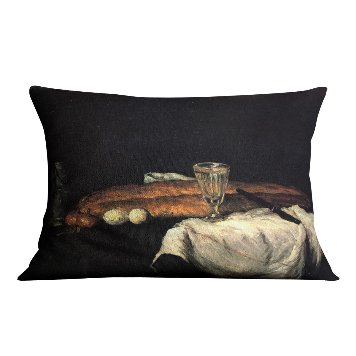Still life with bread and eggs by Cezanne Cushion