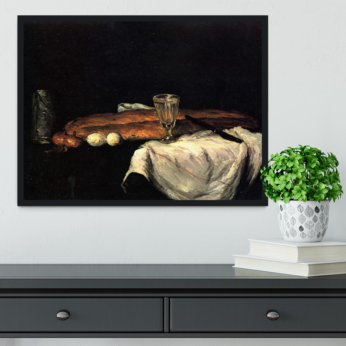 Still life with bread and eggs by Cezanne Framed Print - Canvas Art Rocks - 2