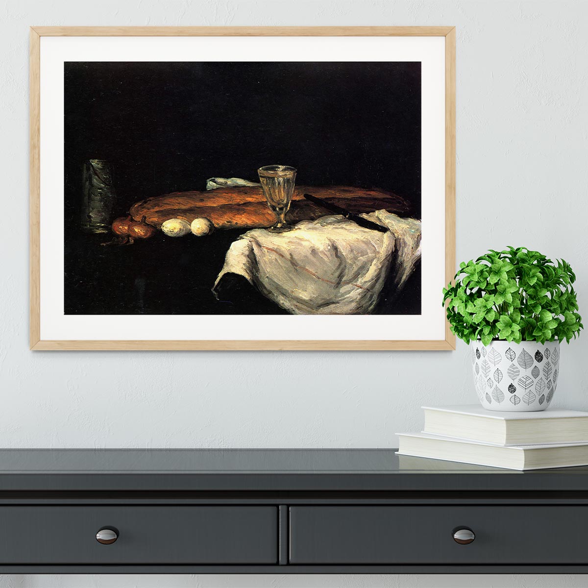 Still life with bread and eggs by Cezanne Framed Print - Canvas Art Rocks - 3