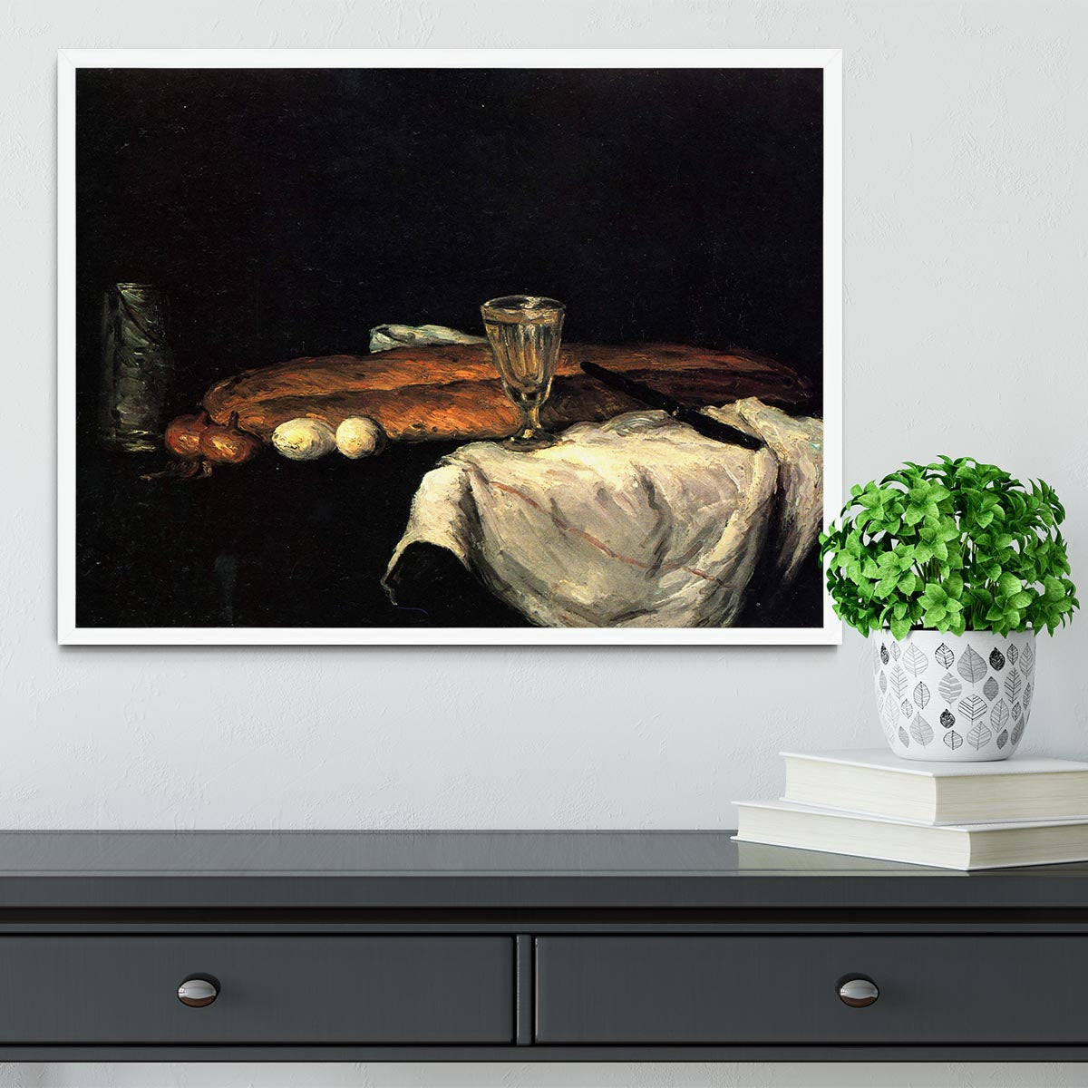 Still life with bread and eggs by Cezanne Framed Print - Canvas Art Rocks -6