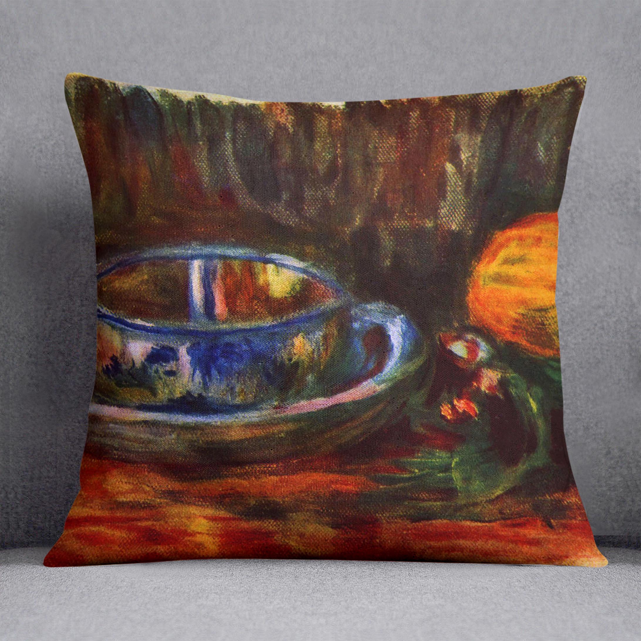 Still life with cup by Renoir Cushion