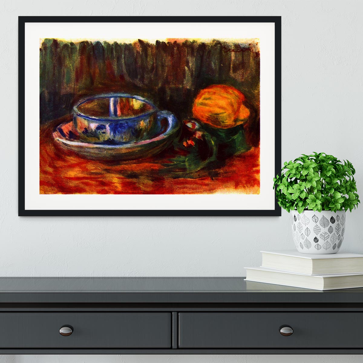 Still life with cup by Renoir Framed Print - Canvas Art Rocks - 1