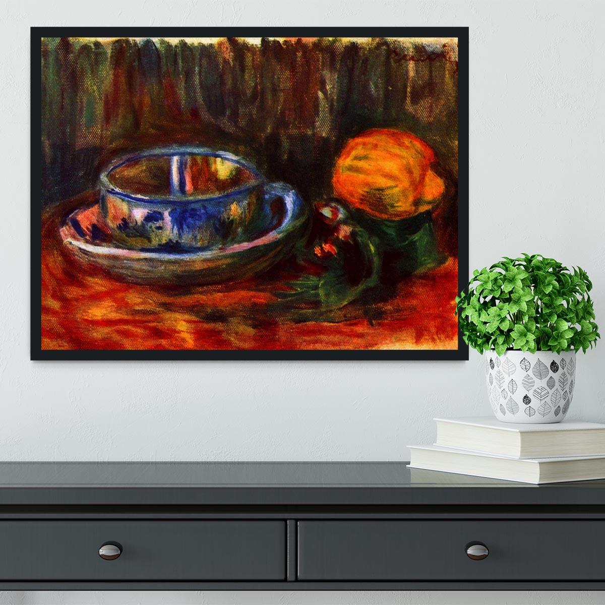 Still life with cup by Renoir Framed Print - Canvas Art Rocks - 2