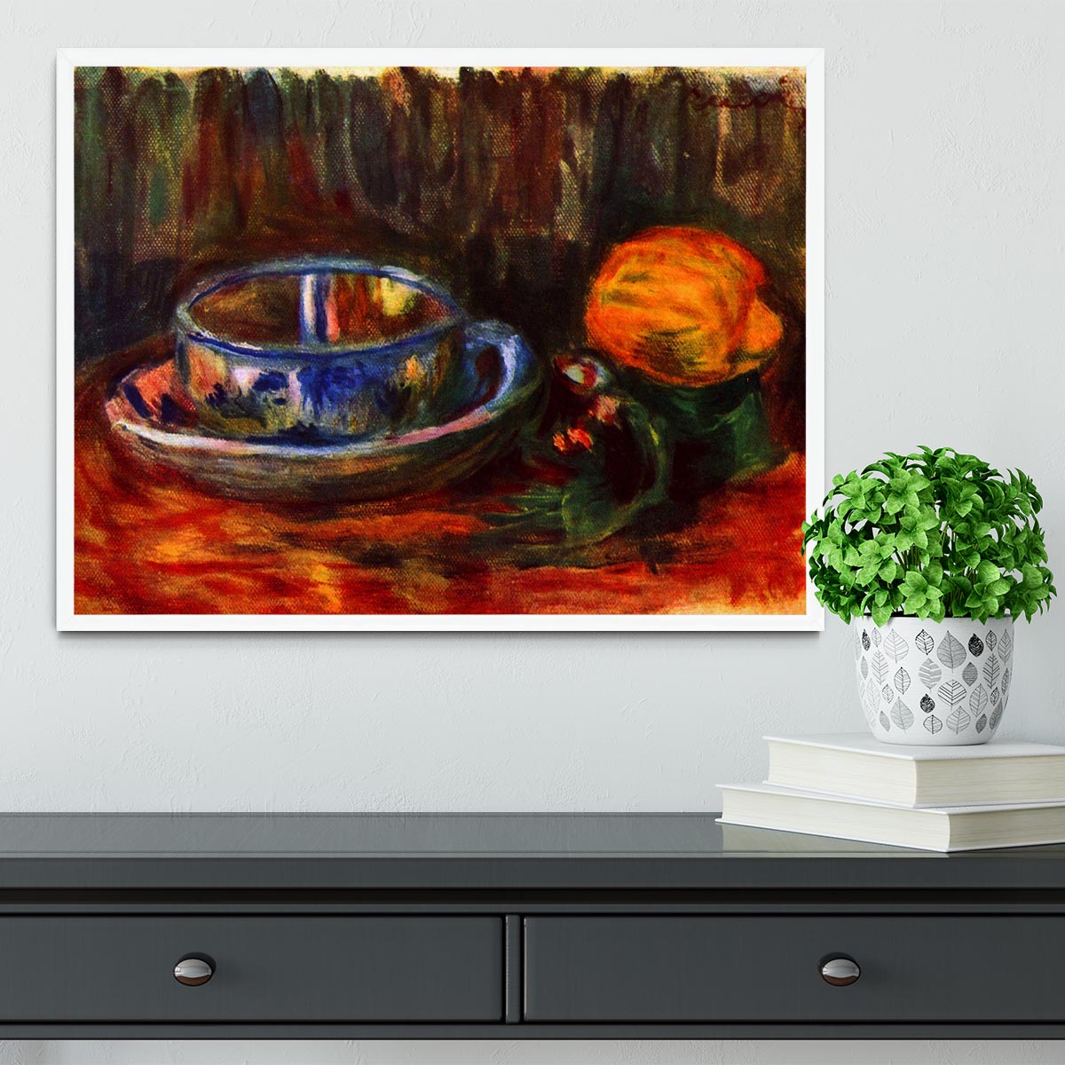 Still life with cup by Renoir Framed Print - Canvas Art Rocks -6