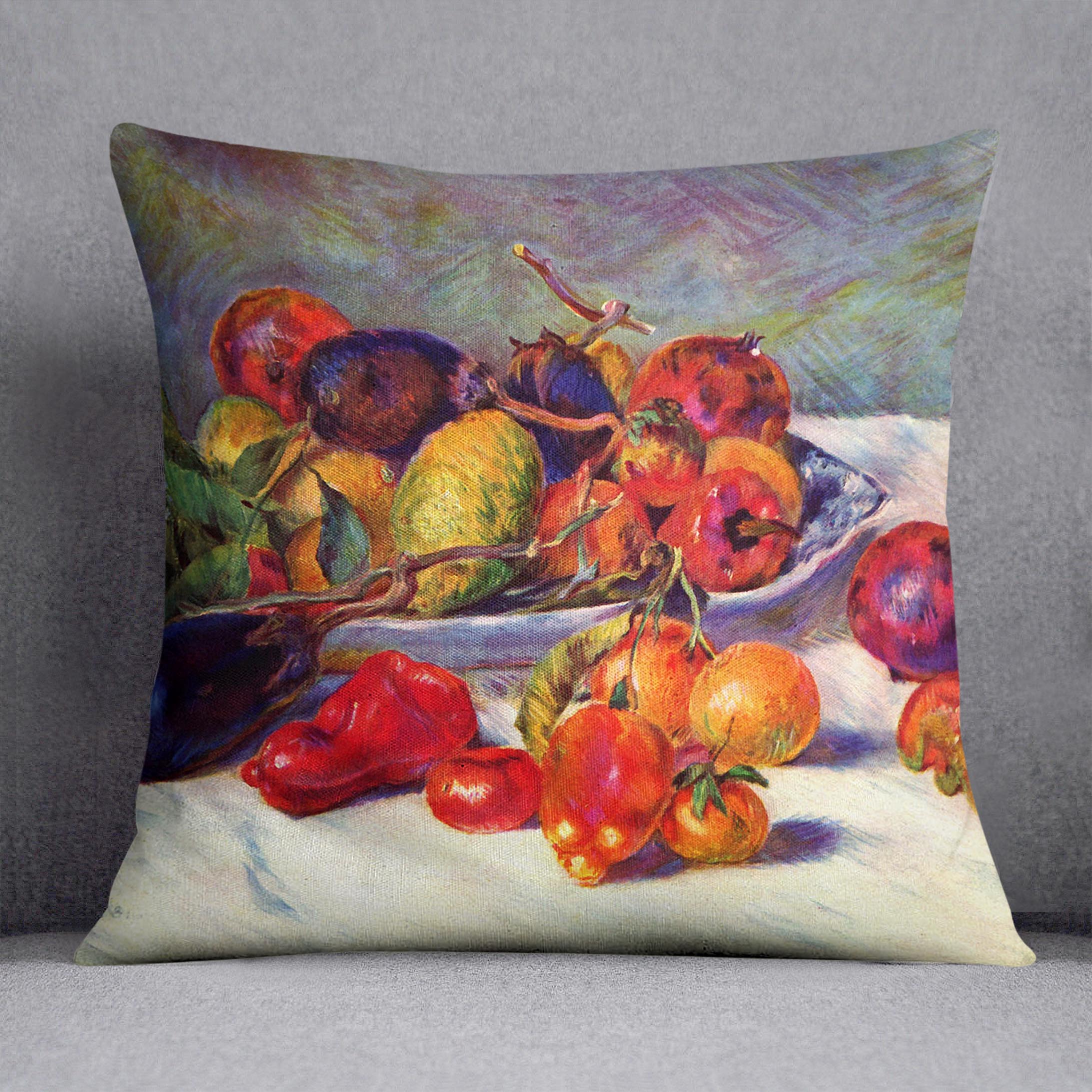 Still life with tropical fruits by Renoir Cushion