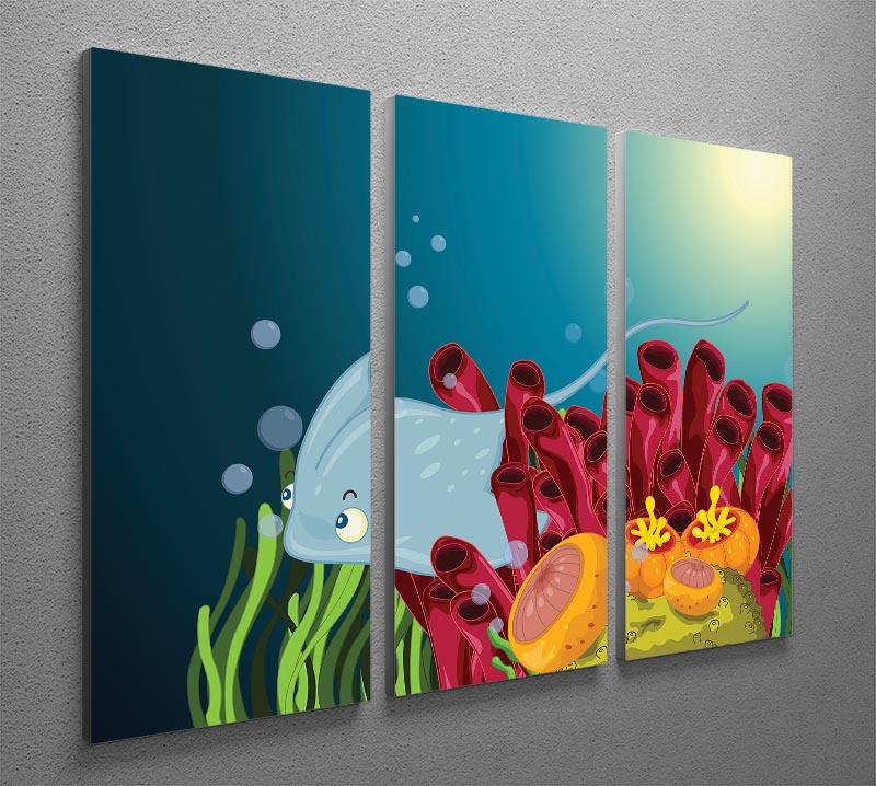 Sting ray hiding between water plants 3 Split Panel Canvas Print - Canvas Art Rocks - 2